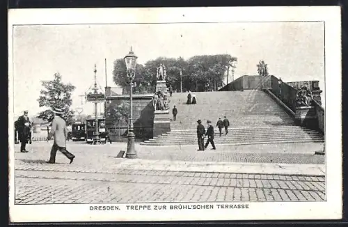 AK Dresden, Treppe zu Brühlschen Terrasse