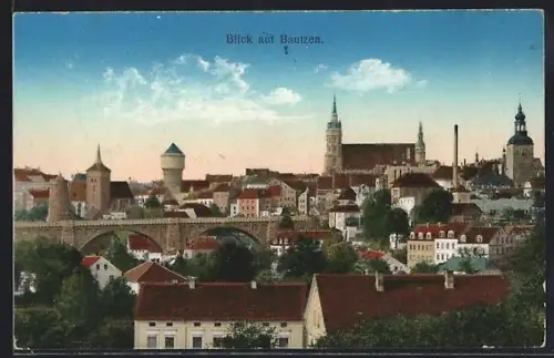 AK Bautzen, Blick auf die Stadt mit Türmen und Kirche