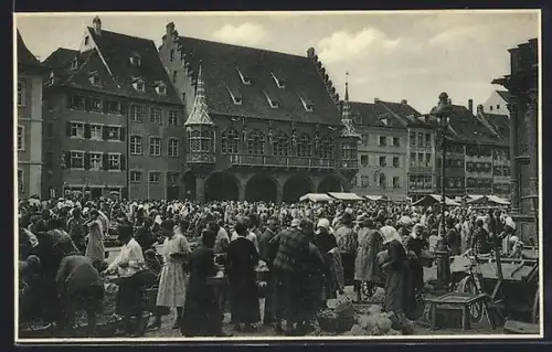 AK Freiburg /Breisgau, Marktplatz mit Verkaufsständen