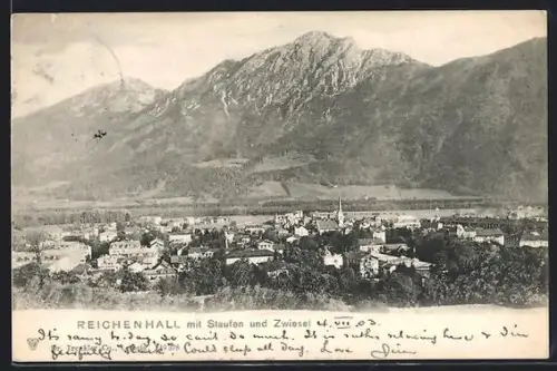 AK Reichenhall, Ortsblick mit Staufen und Zwiesel
