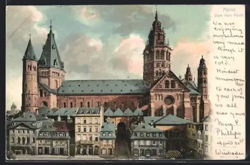 AK Mainz, Dom vom Markt aus