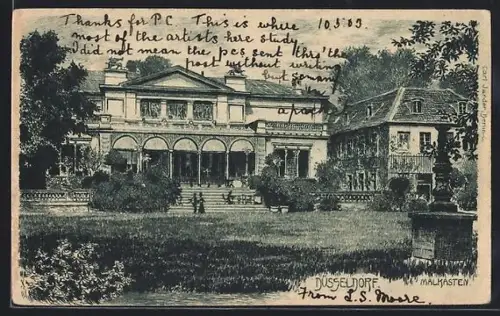 Künstler-AK Düsseldorf, Malkasten mit Grünanlagen