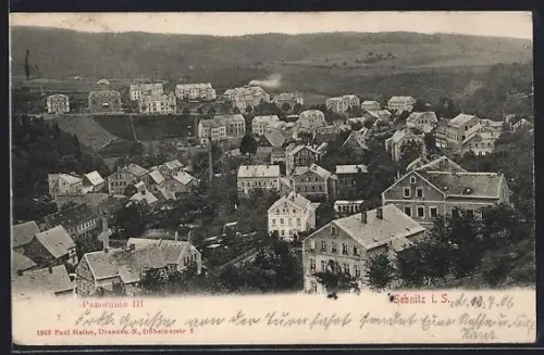AK Sebnitz i. S., Panorama des Ortes mit Umgebung