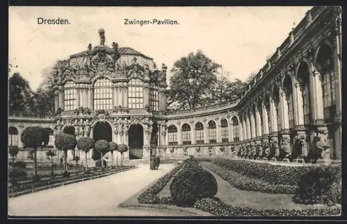 AK Dresden, Zwinger-Pavillon mit Grünanlagen