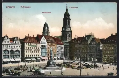 AK Dresden, Altmarkt, Rathausturm, Kreuzkirche