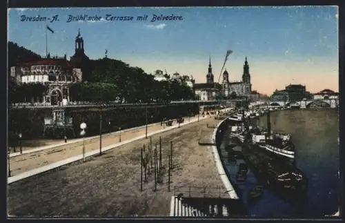 AK Dresden, Brühl`sche Terrasse mit Belvedere