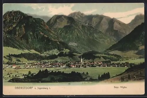 AK Oberstdorf, Ortsansicht mit Jägersberg