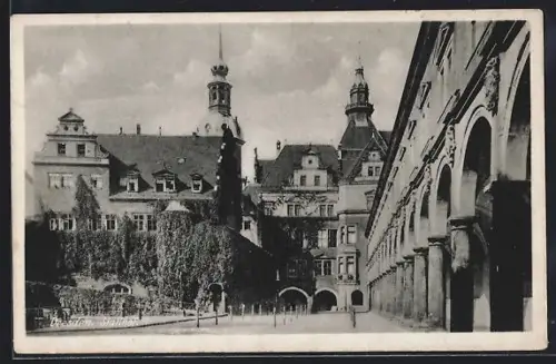 AK Dresden, Partie am Stallhof mit Grünanlagen