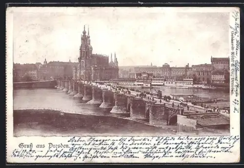 AK Dresden, Teilansicht mit Brücke und Kirche