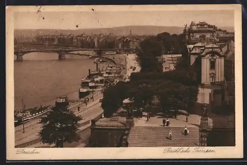 AK Dresden, Teilansicht mit Brühl`scher Terrasse