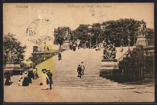 AK Dresden, Freitreppe der Brühl`schen Terrasse