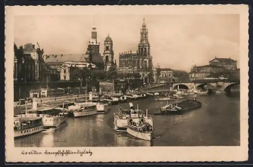 AK Dresden, Flusspartie mit Dampfschiffanlegestelle