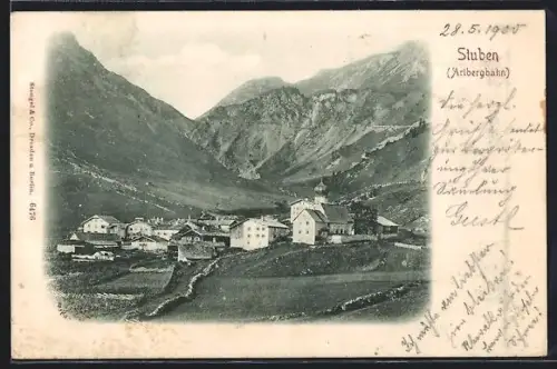 AK Stuben /Arlbergbahn, Ortsansicht mit Kirche