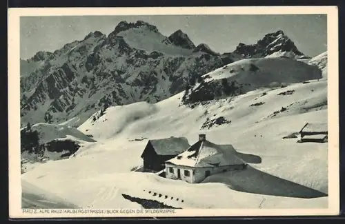AK Rauz /Arlbergstrasse, Alpe Rauz und Blick gegen die Wildgruppe im Winter