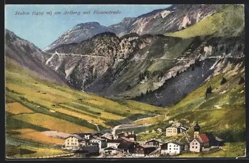 AK Stuben, Ortsansicht mit Flexenstrasse