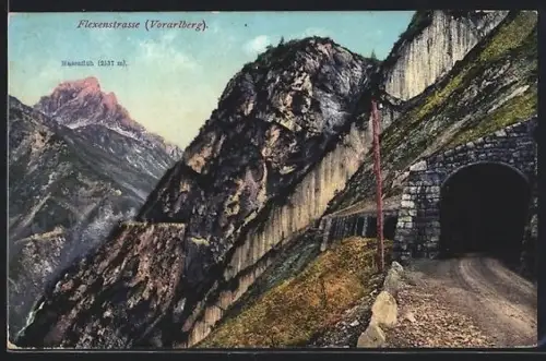 AK Flexenpass, Flexenstrasse mit Tunnel