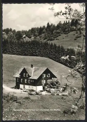 AK Tschengla bei Bludenz, Alpengasthaus Schillerkopf mit Umgebung aus der Vogelschau