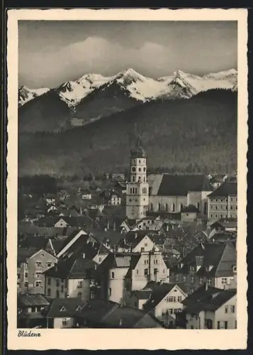 AK Bludenz, Ortsansicht mit Kirche gegen die Berge