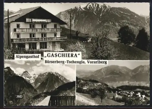 AK Bürserberg-Tschengla /Vorarlberg, Alpengasthof Gaschiera und Ortsansicht
