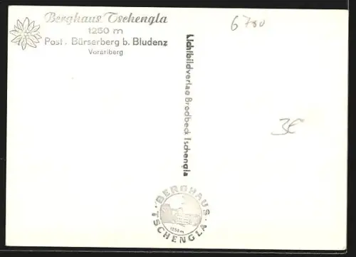 AK Bürserberg b. Bludenz, Gasthaus Tschengla mit Blick auf die Berge