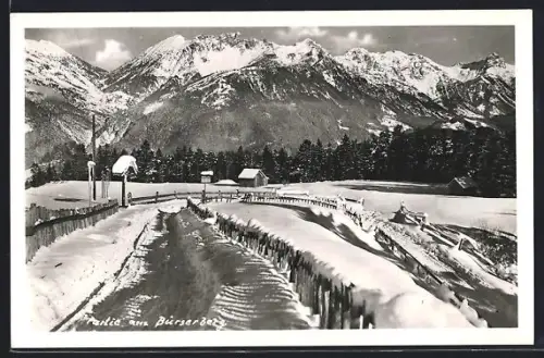 AK Bürserberg, Winterliche Strassenpartie vor Gipfelpanorama