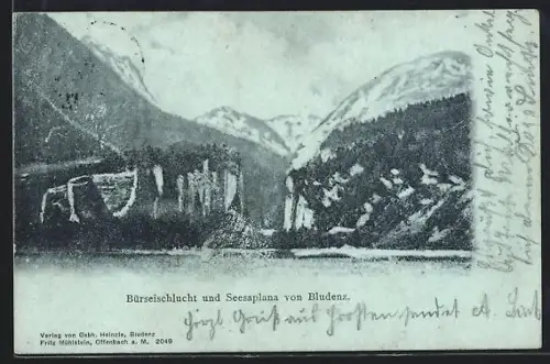 Mondschein-AK Bludenz, Bürseischlucht und Seesaplana von Bludenz aus gesehen