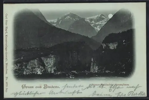 Mondschein-AK Bludenz, Bürser Schlucht und Seesaplana