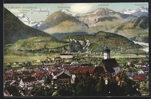 AK Bludenz /Vorarlberg, Ortsansicht mit Panülerkopf, Purtschakopf, Loischkopf, Schillerkopf