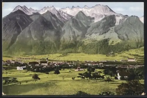 AK Bludenz /Vorarlberg, Ortsansicht mit der Rhätikongruppe