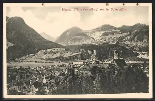 AK Bludenz /Vorarlberg, Ortsansicht von der Schiessstätte aus gesehen