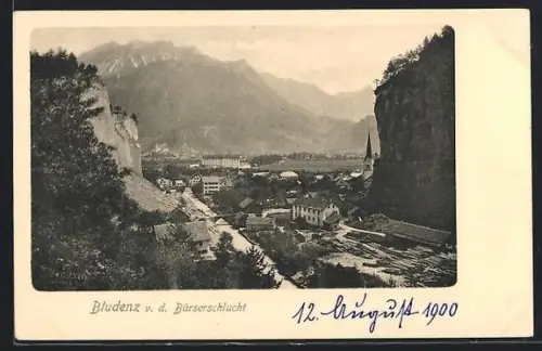 AK Bludenz, Ortsansicht von der Bürserschlucht