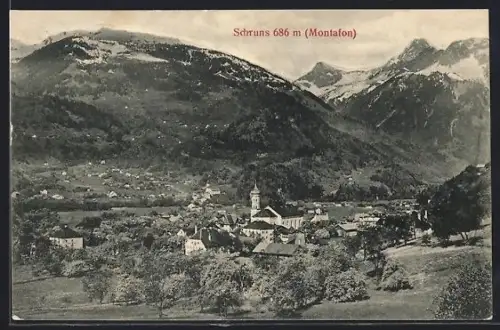 AK Schruns, Ortsansicht mit Kirche