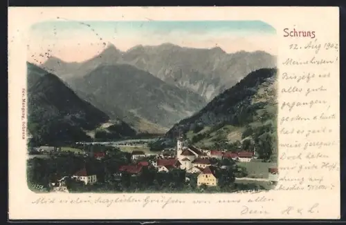 AK Schruns, Teilansicht mit Bergen