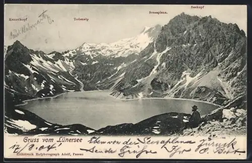 AK Lünersee, Ansicht mit Kanzelkopf, Todenalp, Seesaplana und Seekopf