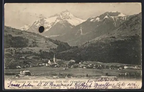 AK Frastanz /Vorarlberg, Ortsansicht mit Drei Schwestern