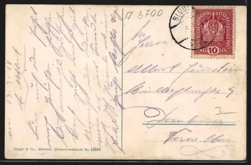 AK Bludenz, Ortsansicht gegen die Schweizer Berge