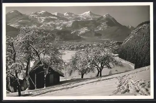 AK Bludenz, Ortsansicht in Winterlandschaft