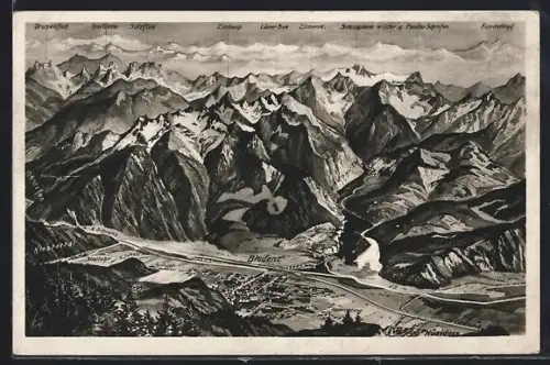 AK Bludenz, Ortsansicht und umliegende Berggipfel