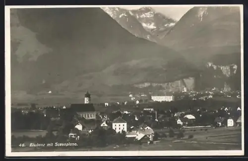 AK Bludenz, Ortsansicht mit Scesaplana