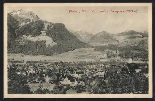 AK Bludenz, Ortsansicht mit Scesaplana
