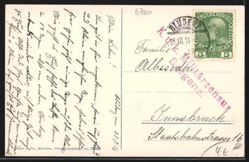 AK Bludenz /Vorarlberg, Ortsansicht gegen die Schweizer Berge