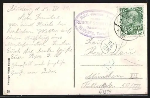 AK Bludenz, Landkarte mit umliegenden Ortschaften und Gipfelpanorama