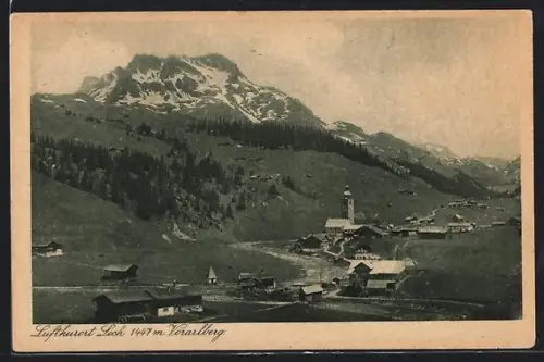 AK Lech, Totalansicht mit Bergmassiv