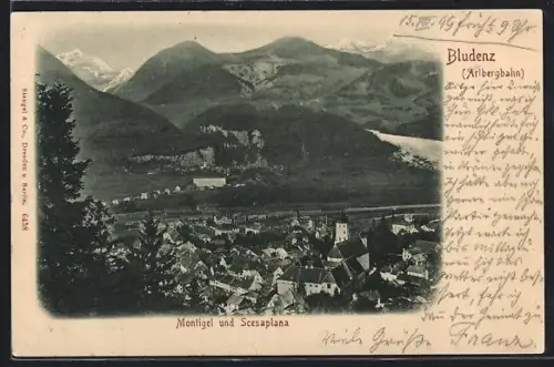 AK Bludenz, Panorama mit Montigel und Scesaplana