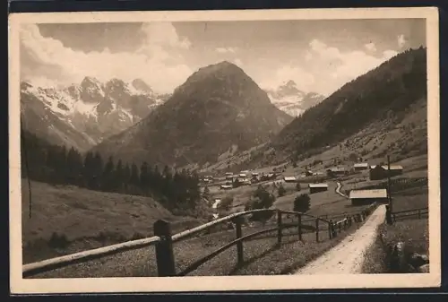 AK Brandnertal /Vorarlberg, Blick in das Tal mit Scesaplana und Mottenkopf
