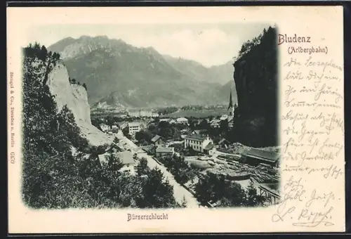AK Bludenz, Ortsansicht mit Bürserschlucht