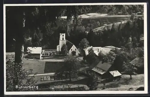 Foto-AK Bürserberg, Teilansicht mit Kirche vom Berghang aus