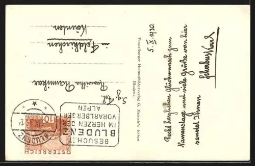 AK Bludenz, Ortsansicht aus der Vogelschau mit Eisenbahnstrecke