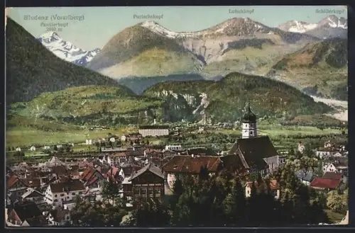AK Bludenz /Vorarlberg, Ortsansicht mit Panülerkopf, Purtschakopf, Loischkopf, Schillerkopf