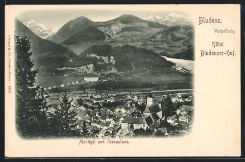 AK Bludenz, Panorama mit Montigel und Scesaplana